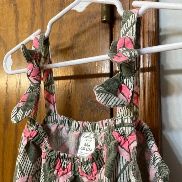 CARTERS UGC Girls Size 6 Pink Green Geometric Tank Top Bow detail - Picture 7 of 9